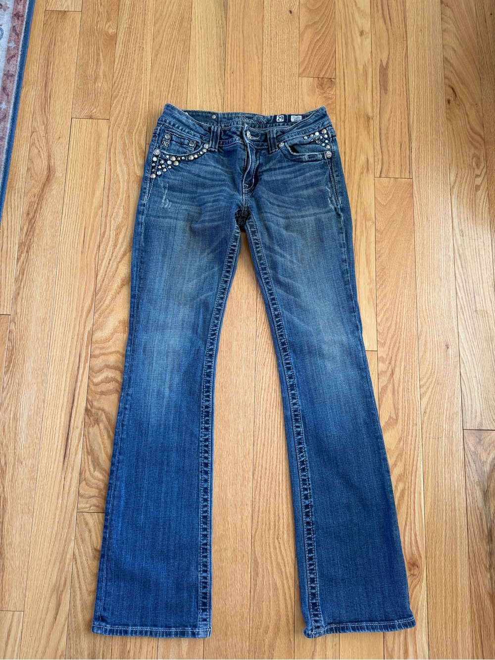 Miss Me Blue Flared Jeans with Studded Pockets